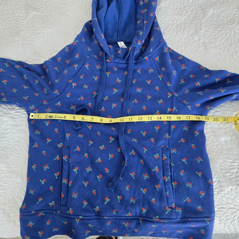 Daily Practice Anthropologie Blue Cherry Print Hoodie Sweatshirt OB2096624 Small